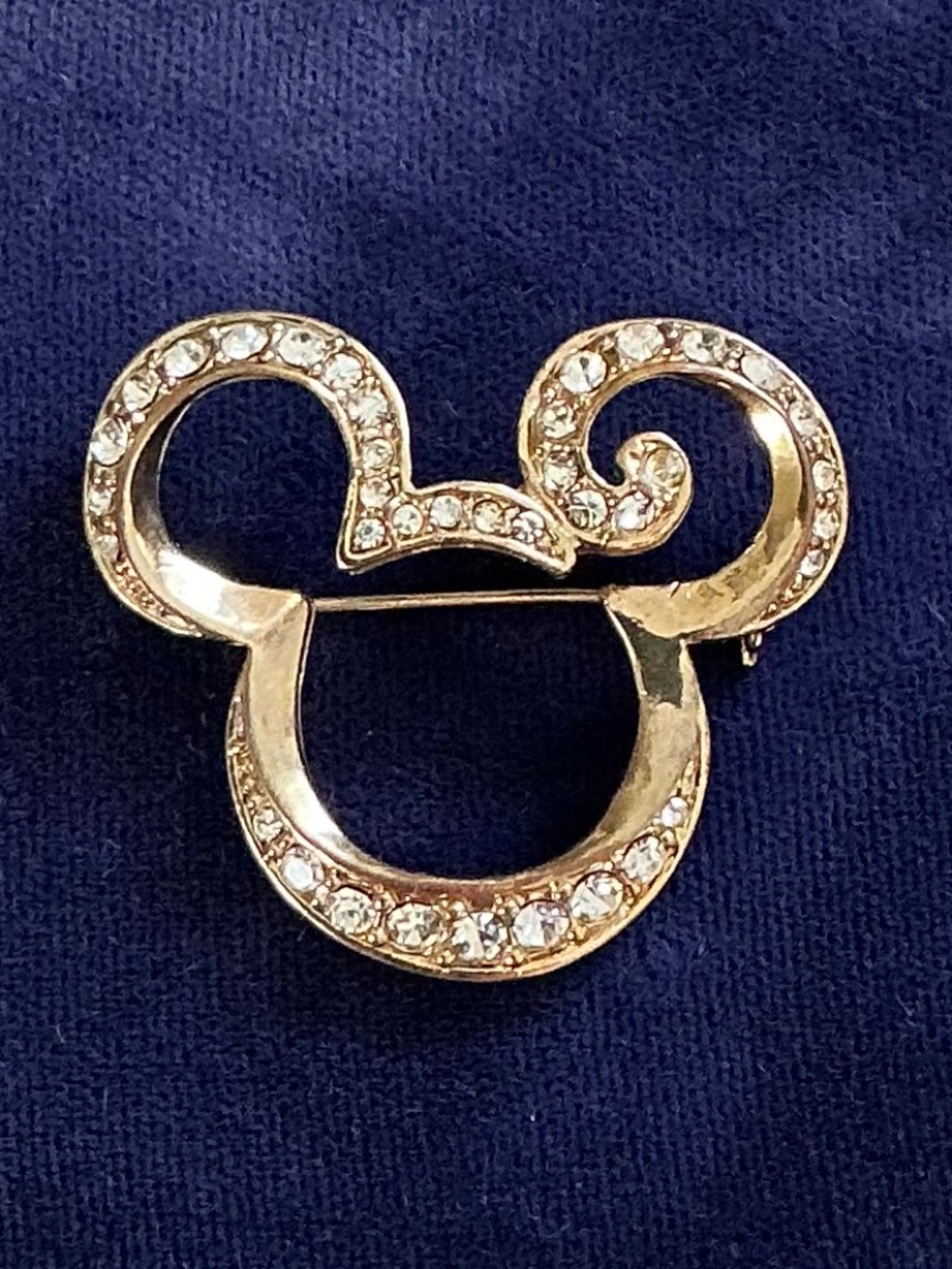 Vintage Disney Gold Rhinestone Mickey Mouse Swirl Brooch Signed Magical